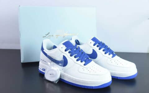 耐克Nike Air Force 1 AF1 白蓝签名印花空军一号低帮休闲板鞋纯原版本 货号：LO1718-057