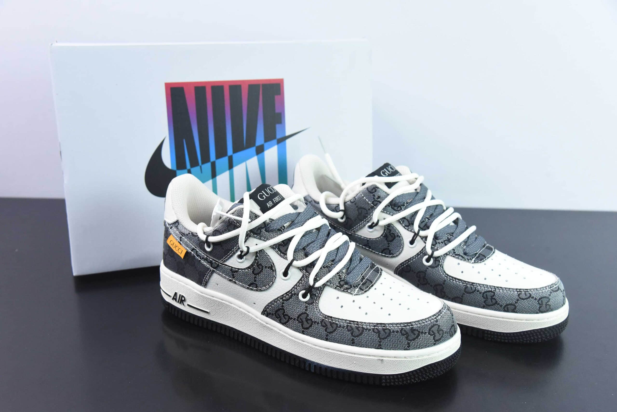 耐克Nike Air Force 1 AF1白黑牛仔古驰印花空军一号低帮休闲板鞋纯原版本 货号:BD7700-555