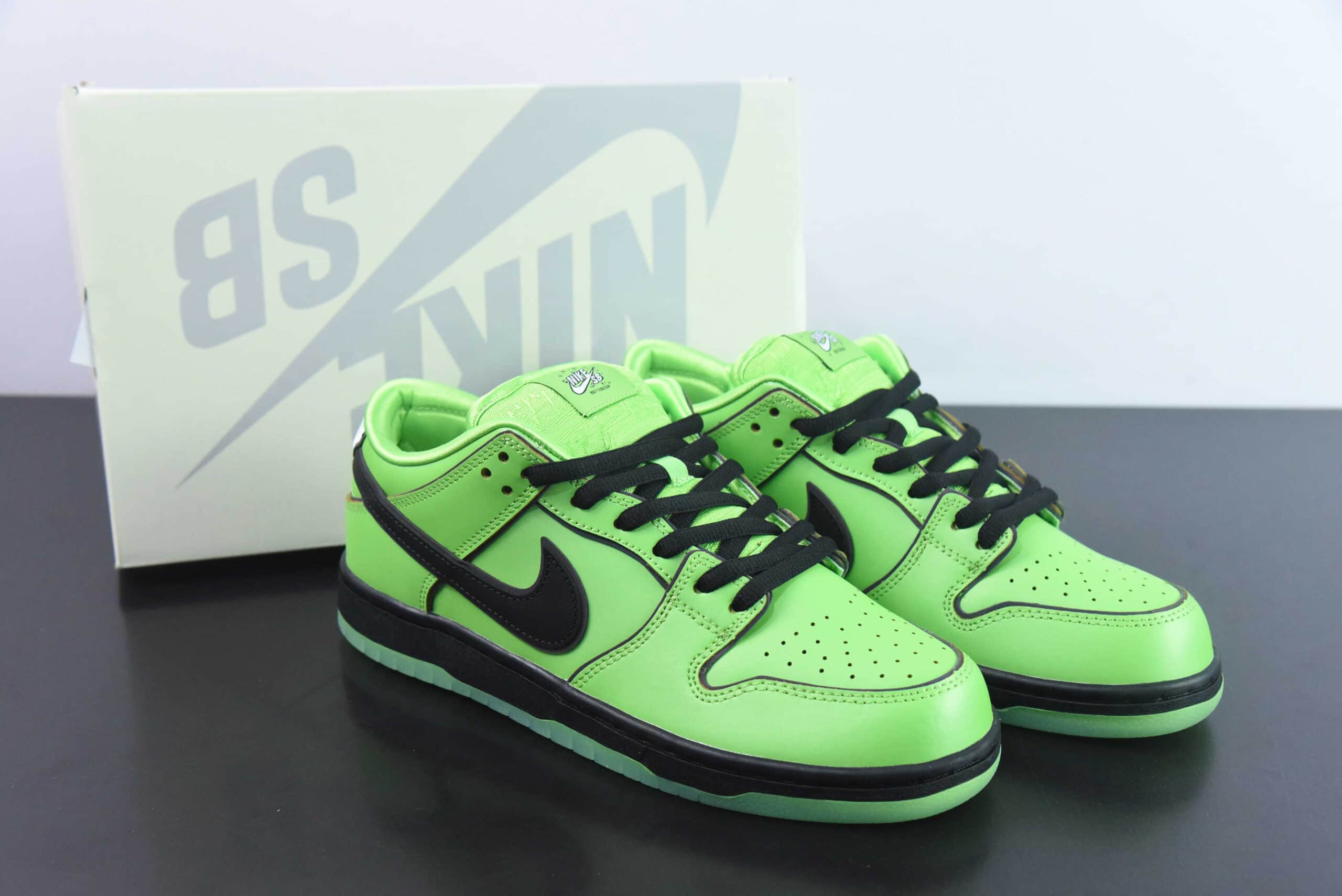 耐克Nike The Powerpuff Girls x NK SB Dunk Low飞天小女警联名绿色毛毛SB低帮休闲滑板鞋纯原版本 货号:FZ8319-300