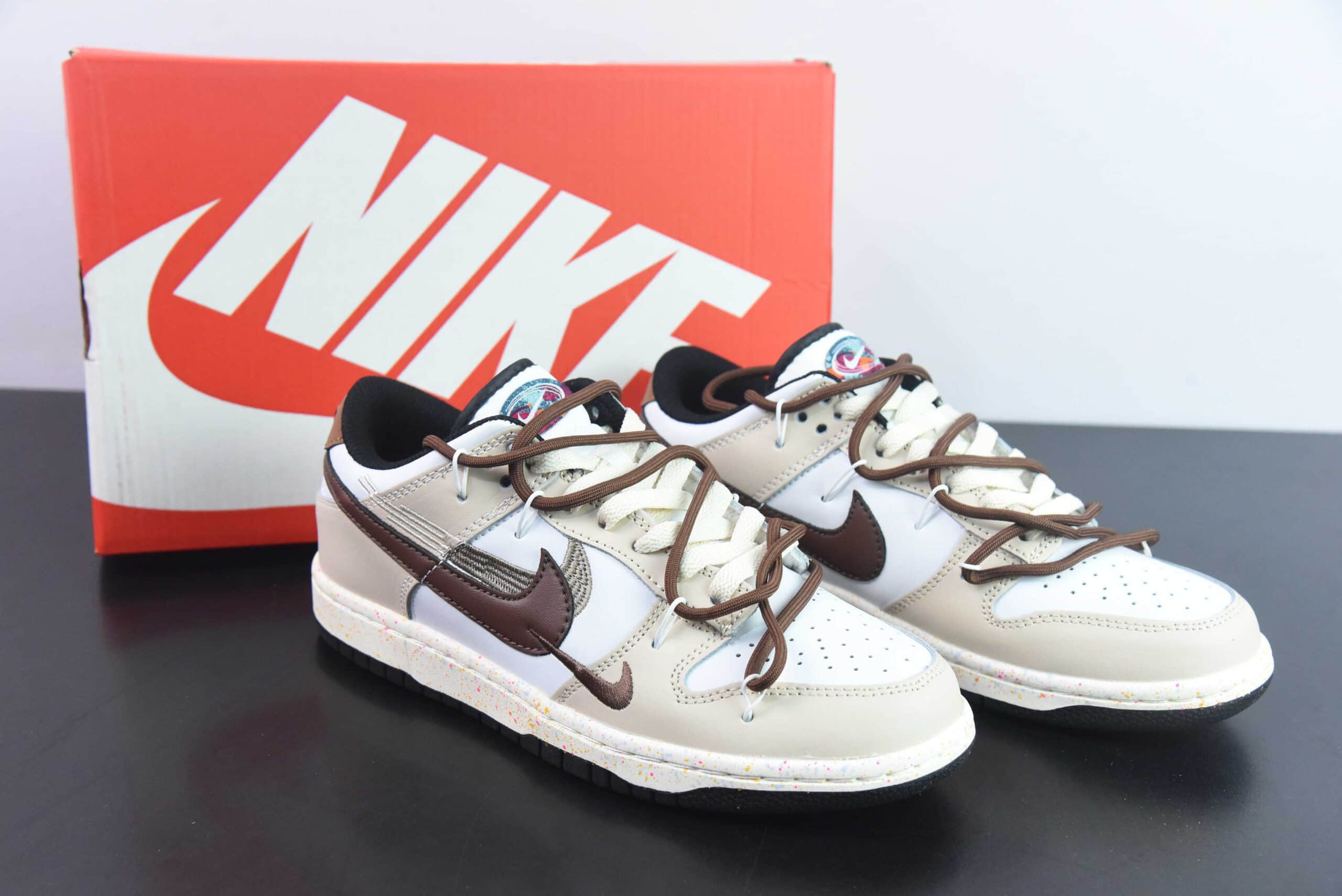 耐克Nike Dunk Low ”Multi Color“ 白棕摩卡活力三勾定制版解构绑带休闲板鞋纯原版本 货号:CZ2496-101