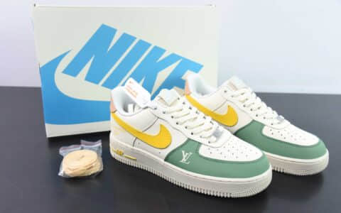 耐克NIke Air Force 1 ’07 Low “LV联名米白青黄”空军一号低帮休闲板鞋纯原版本 货号：BS9055-828