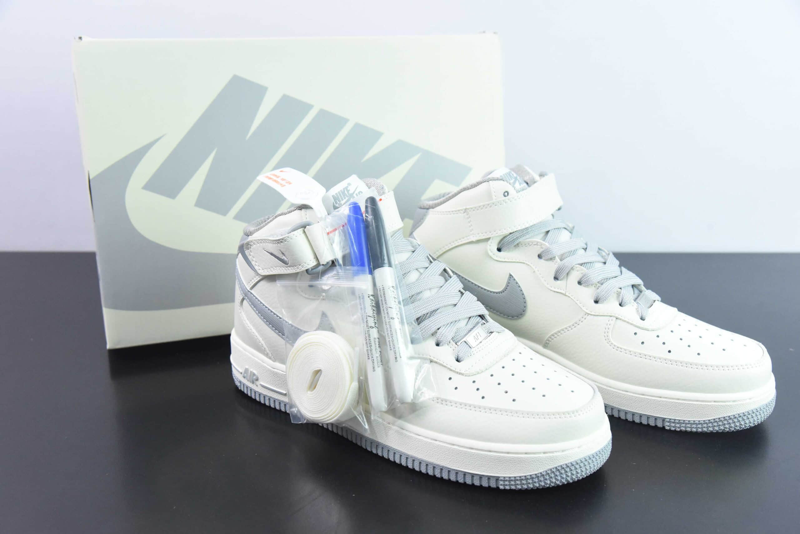 耐克Nike Air Force 1 Mid 马克笔白灰空军一号中帮休闲板鞋纯原版本 货号:PA0920-608