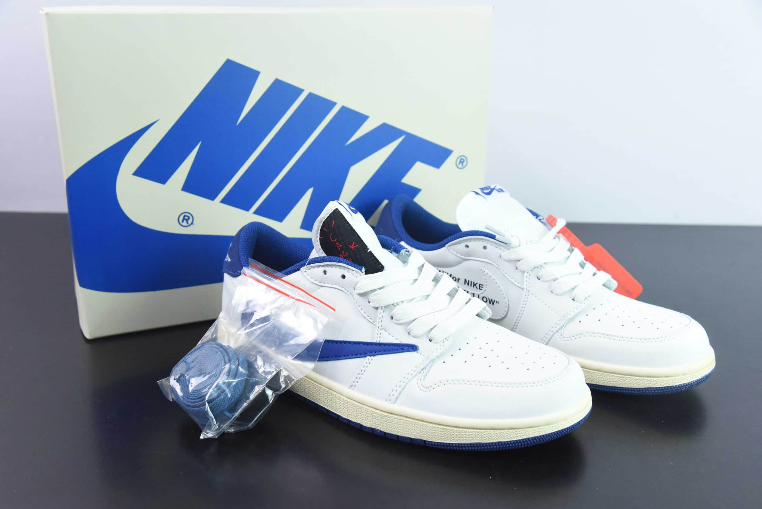 乔丹Air Jordan OFF WHITE x Travis Scott x Nike Air Jordan AJ1 LowTS联名白蓝倒钩 OW三方联名低帮篮球鞋纯原版本 货号：DH7890-111