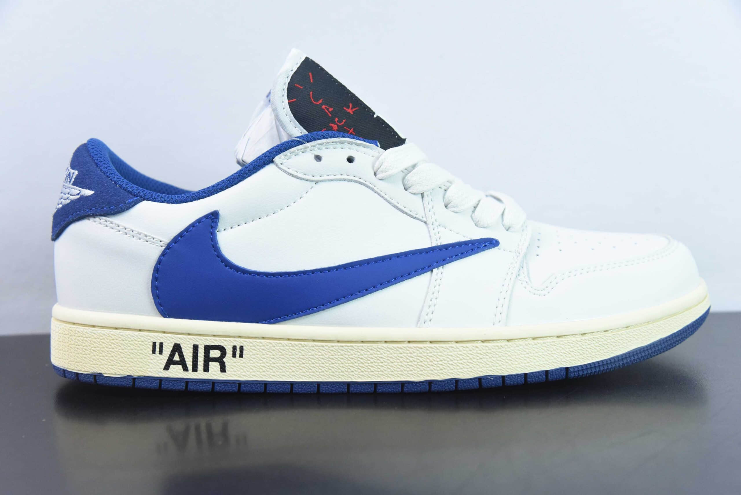 乔丹Air Jordan OFF WHITE x Travis Scott x Nike Air Jordan AJ1 LowTS联名白蓝倒钩 OW三方联名低帮篮球鞋纯原版本 货号：DH7890-111