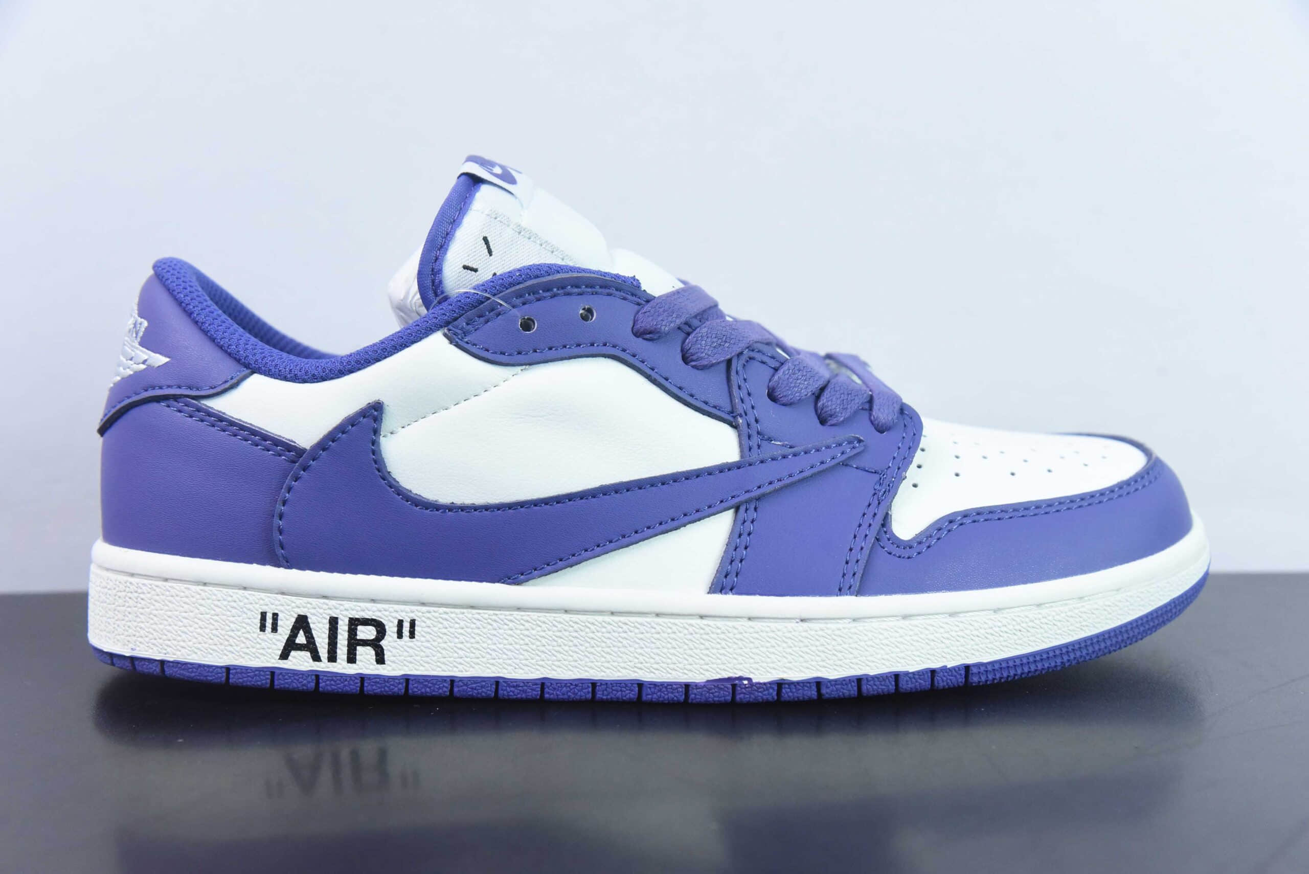 乔丹Air Jordan OFF WHITE x Travis Scott x Nike Air Jordan AJ1 Low TS联名白紫倒钩 OW三方联名低帮篮球鞋纯原版本 货号：DM7890-386