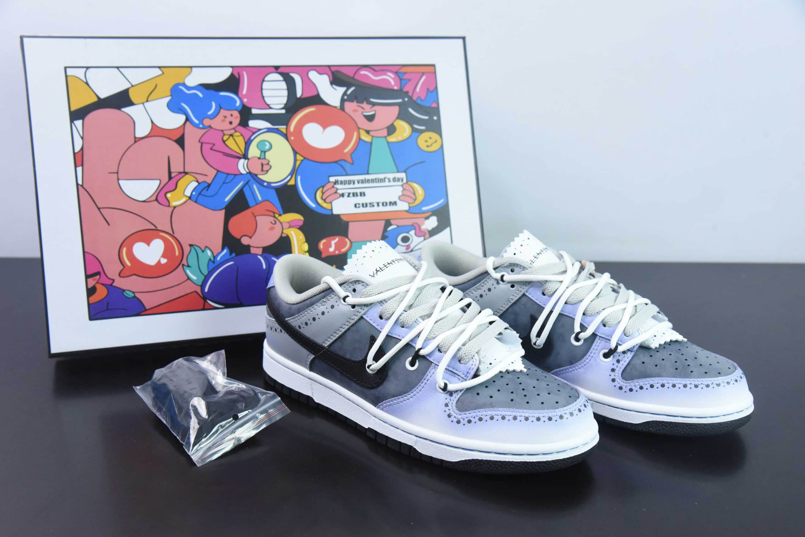 耐克Nike Dunk Low Fzbb 小雏菊情人节礼盒泼墨扎染单身贵族 SB绑带低帮休闲板鞋纯原版本 货号： DD3363-002