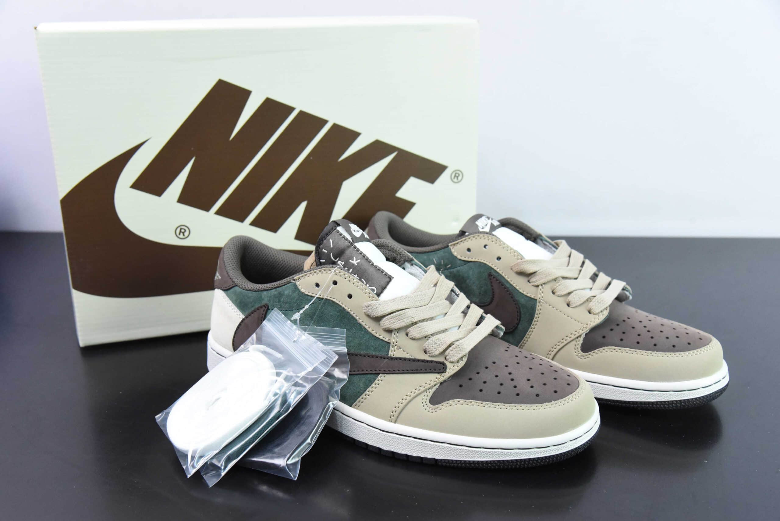 乔丹Air Jordan Fragment x Travis Scott x Air Jordan 1 LowAJ1三方联名绿棕倒钩低帮复古文化篮球鞋纯原版本 货号：DM7866-817