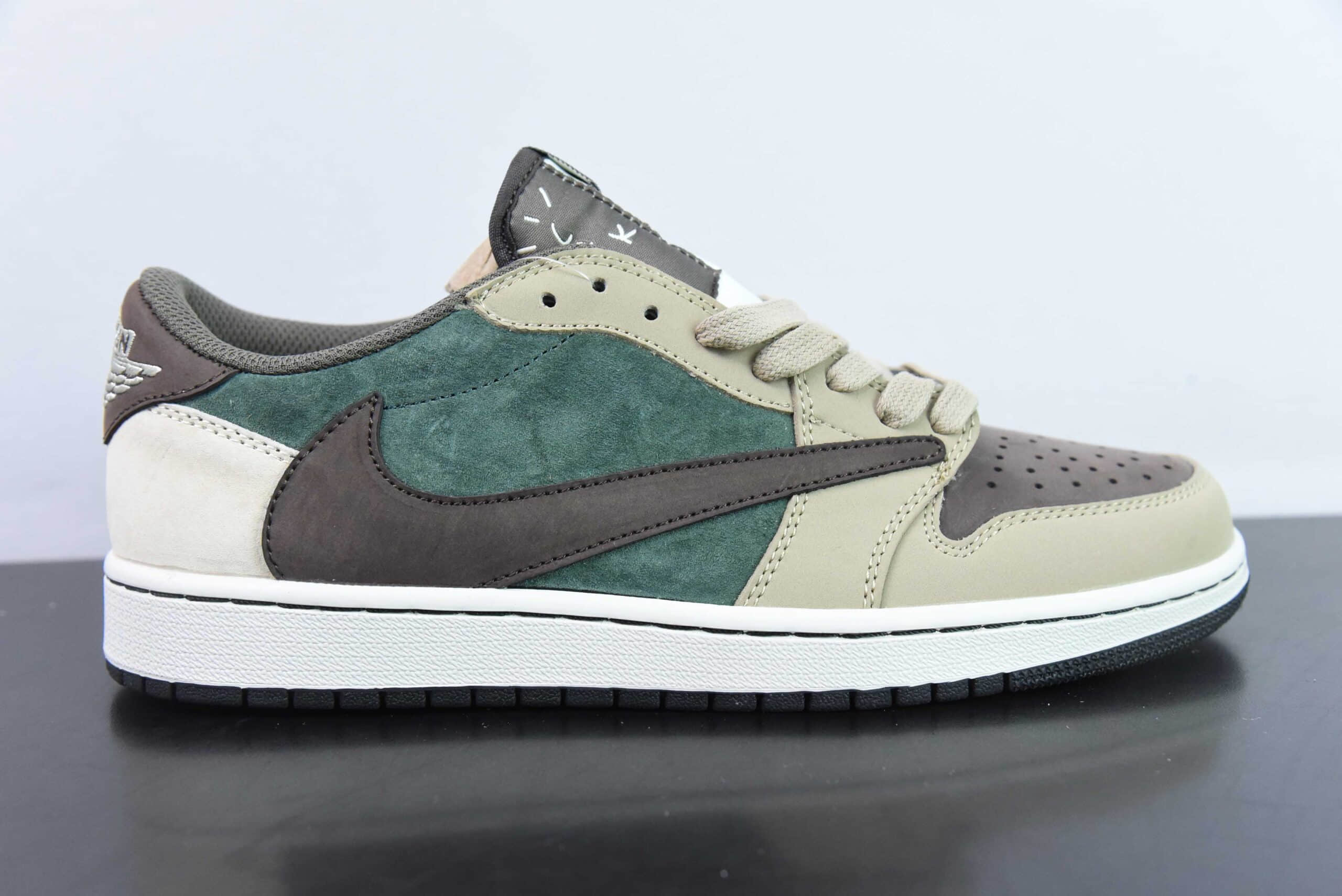 乔丹Air Jordan Fragment x Travis Scott x Air Jordan 1 LowAJ1三方联名绿棕倒钩低帮复古文化篮球鞋纯原版本 货号：DM7866-817
