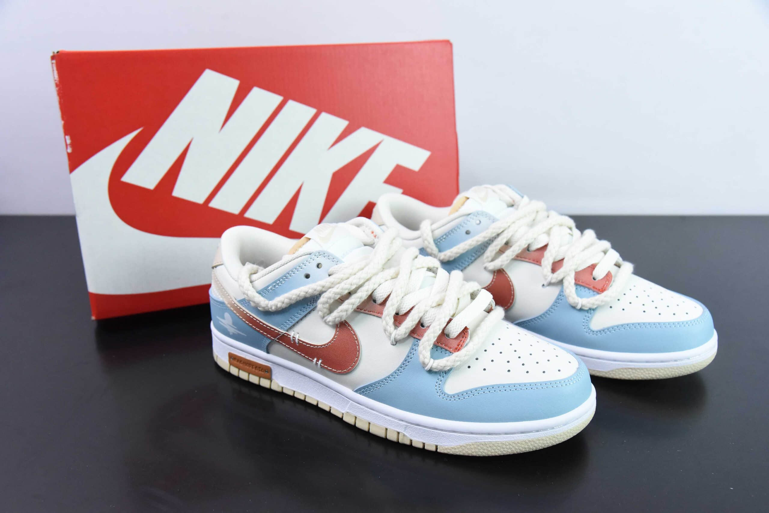 耐克Nike Dunk Low 复古海岸蓝白棕街头经典百搭 SB绑带低帮休闲板鞋纯原版本 货号:DV0831-003