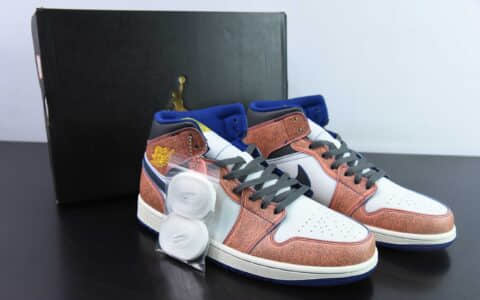 乔丹Air Jordan 1 Mid AJ1橙白蓝中帮篮球鞋纯原版本 货号：FV3619-106