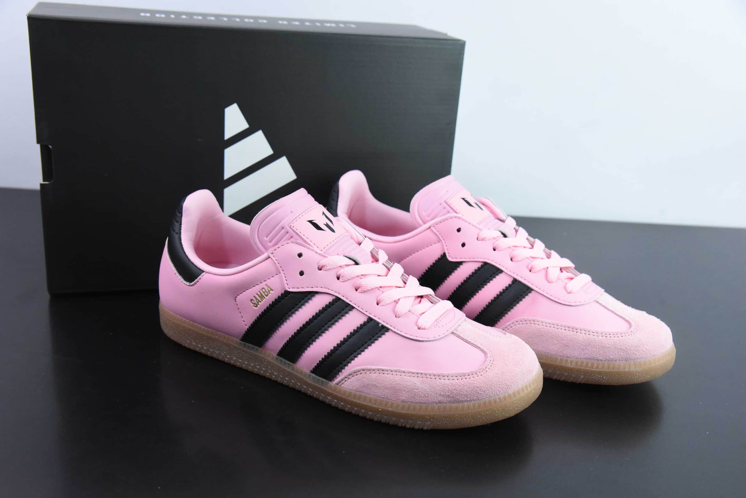 阿迪达斯Adidas INTER MIAMI CF x adidas originals Samba 联名黑粉复古桑巴板鞋纯原版本 货号:IH8158