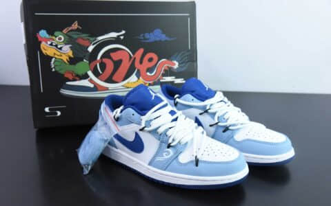 乔丹Air Jordan AJ1 Low 解构抽绳白蓝低帮绑带定制配色篮球鞋纯原版本 货号：553558-414