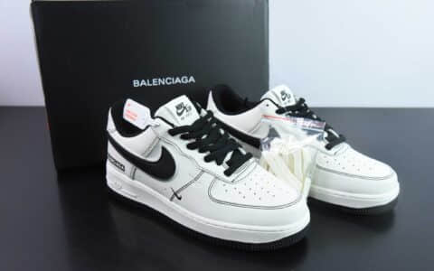 耐克Nike Air Force 1 Low 07 x Balenciaga 巴黎世家联名米白黑三钩空军一号低帮休闲板鞋纯原版本 货号：FR0538-090
