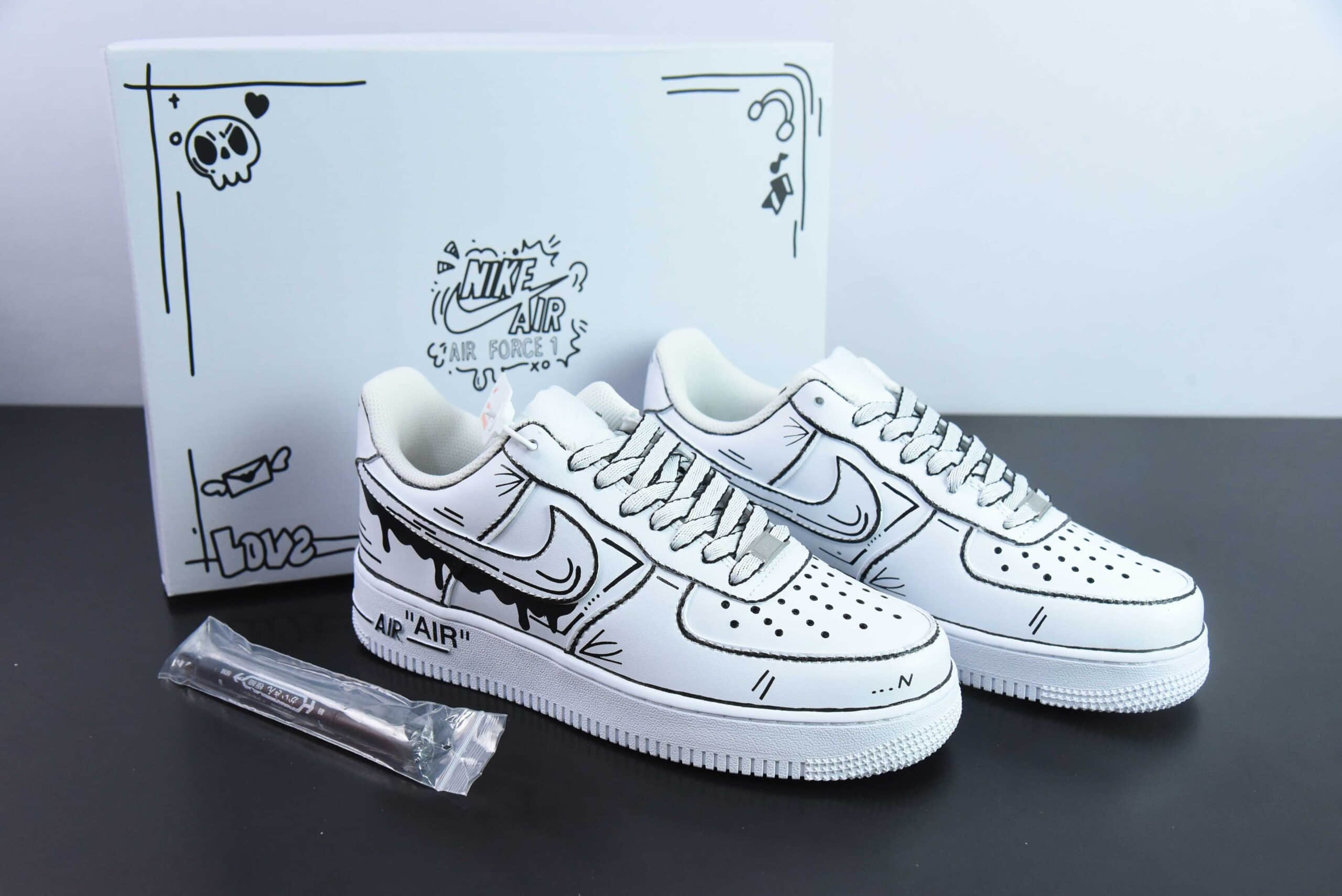 耐克Nike Air Force 1'07 Low 二次元黑白手绘富流油空军一号低帮休闲板鞋纯原版本 货号:CW2288-811