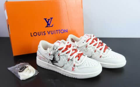 耐克Nike SB Dunk Low LV联名米白白勾三花周年高端定制低帮休闲板鞋纯原版本 货号：SJ2068-242
