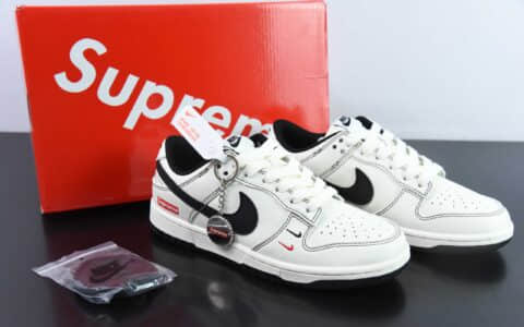 耐克Nike Supreme x Nk SB Dunk Low 米黑红线条周年高端定制低帮休闲板鞋纯原版本 货号：XX2025-316