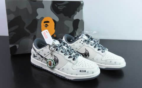 耐克Nike SB Dunk Low BAPE联名米灰迷彩勾周年高端定制SB低帮休闲板鞋纯原版本 货号：DQ1098-351