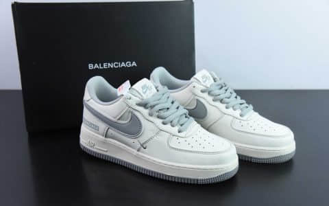 耐克Nike BALENCIAGA x Nk Air Force 1'07 Low 巴黎世家联名三勾米灰空军一号低帮休闲板鞋纯原版本 货号：FR0538-091