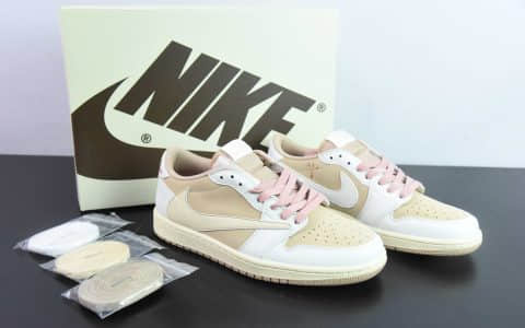 乔丹Fragment x Travis Scott x Air Jordan 1 Low 三方联名倒钩摩卡粉低帮复古文化篮球鞋纯原版本 货号：DM7866-106