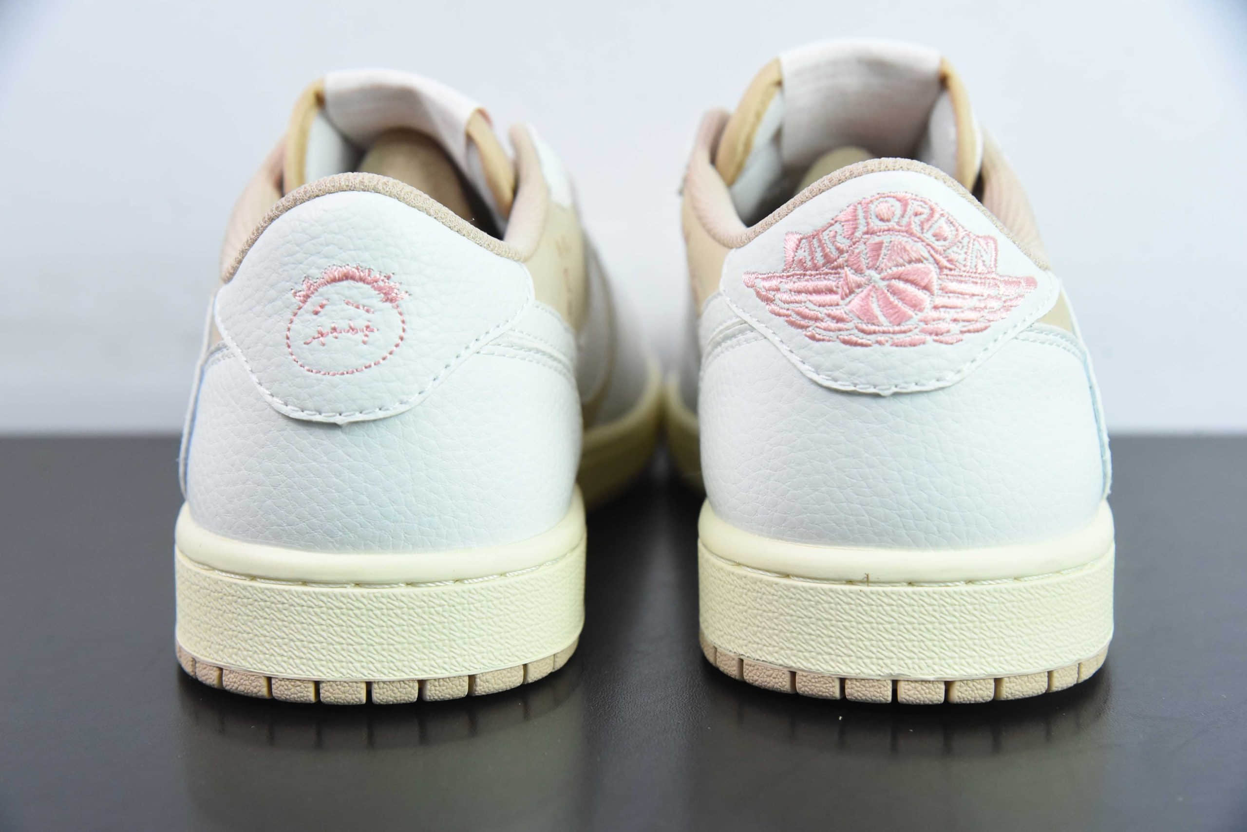 乔丹Fragment x Travis Scott x Air Jordan 1 Low 三方联名倒钩摩卡粉低帮复古文化篮球鞋纯原版本 货号：DM7866-106 