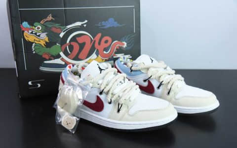 乔丹Air Jordan 1 Low 低帮解构绑带米白蓝红复古文化篮球鞋纯原版本 货号：DM8969-114