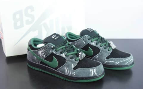耐克Nike There Skateboards x Nk SB Dunk Low 黑绿涂鸦艺术风格联名款 SB低帮休闲板鞋纯原版本 货号：HF7743-001