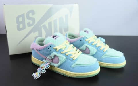 耐克Nike Verdy x Nike SB Dunk Low ProVisty联名毛绒鼠尾草绿黄色蓝SB扣篮系列低帮休闲运动滑板板鞋纯原版本 货号：FN6040-400