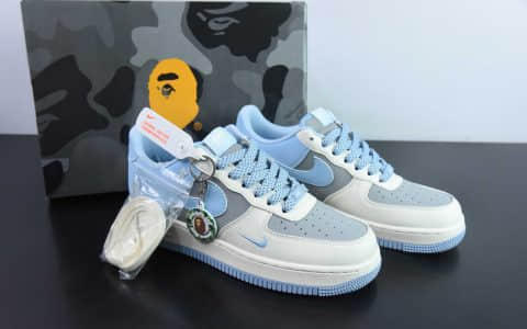 耐克Nike Air Force 1 Low 07 x BAPE 米白灰蓝空军一号低帮休闲板鞋纯原版本 货号：BB9599-204