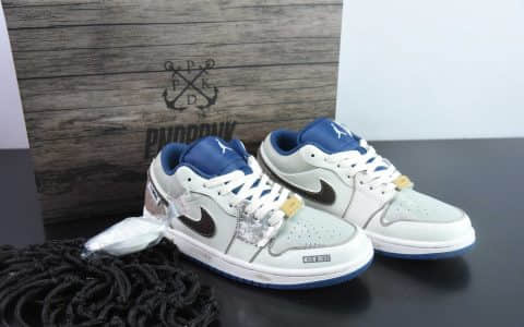 乔丹Air Jordan AJ1 Low 踏浪蓝白棕定制配色系列低帮复古文化篮球鞋纯原版本 货号：553558-414