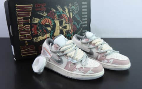 乔丹Air Jordan 1 LowFlower WordsAJ1米灰粉花心语绑绳低帮经典复古文化休闲运动篮球鞋纯原版本 货号：553560-053