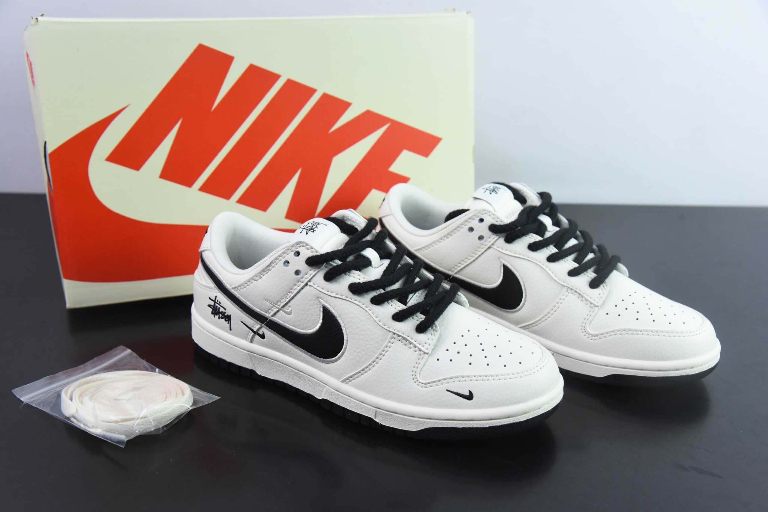 耐克Nike SB Dunk Low x Stussy联名白黑三小钩SB低帮休闲滑板鞋纯原版本 货号：SJ2068-283