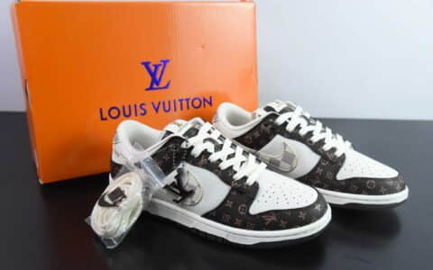 耐克Nike SB Dunk Low x Louis Vuitton LV联名白棕老花SB低帮休闲滑板鞋纯原版本 货号：SJ2068-253