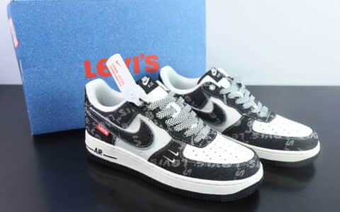 耐克Nike Air Force 1’07 Low 李维斯联名双勾米黑牛仔空军一号低帮休闲板鞋纯原版本 货号：SJ6698-001