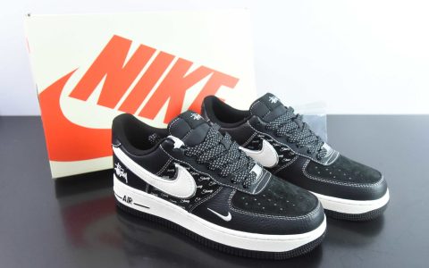 耐克Nike Air Force 1'07 Low 斯图西联名全黑英文logo空军一号低帮休闲板鞋纯原版本 货号：XZ6188-311