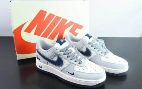 耐克Nike Air Force 1´07 Low 斯图西联名灰蓝英文空军一号低帮百搭休闲运动板鞋纯原版本 货号： XZ3318-088