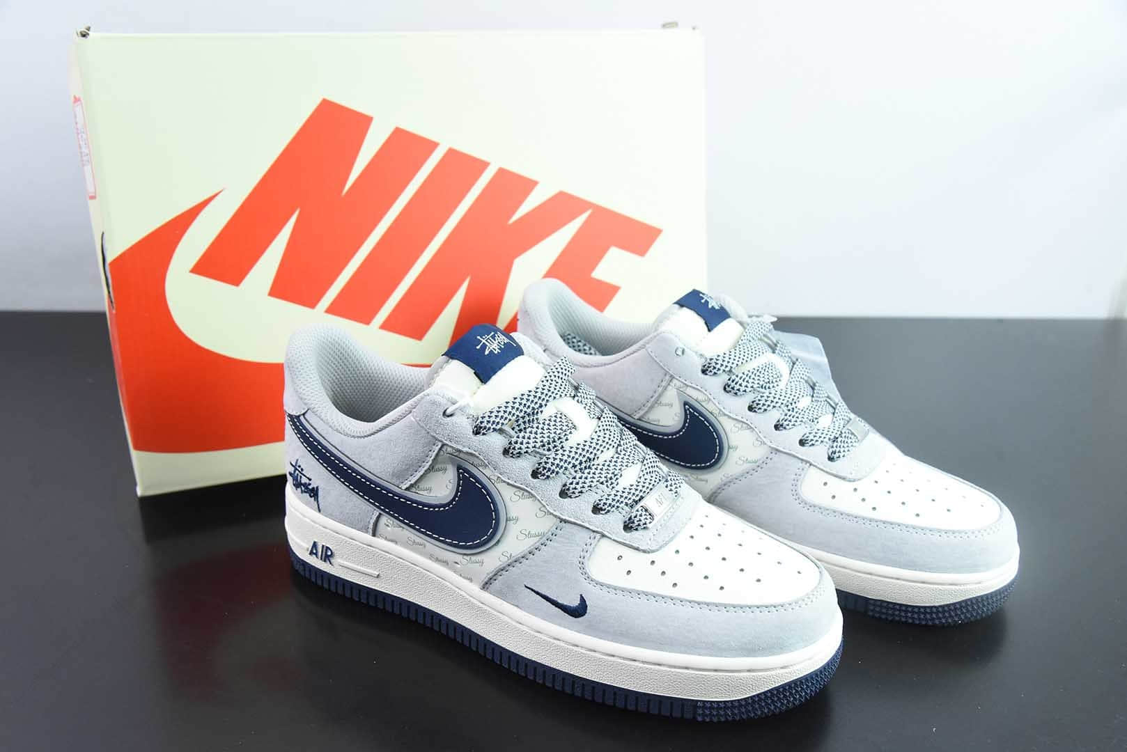 耐克Nike Air Force 1´07 Low 斯图西联名灰蓝英文空军一号低帮百搭休闲运动板鞋纯原版本 货号： XZ3318-088