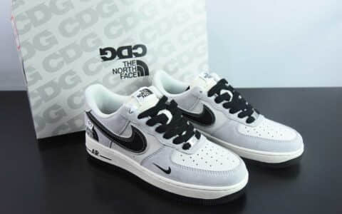 耐克Nike Air Force 1 AF1灰白黑银边北面印花定制版空军一号低帮休闲板鞋纯原版本 货号：XZ6188-916