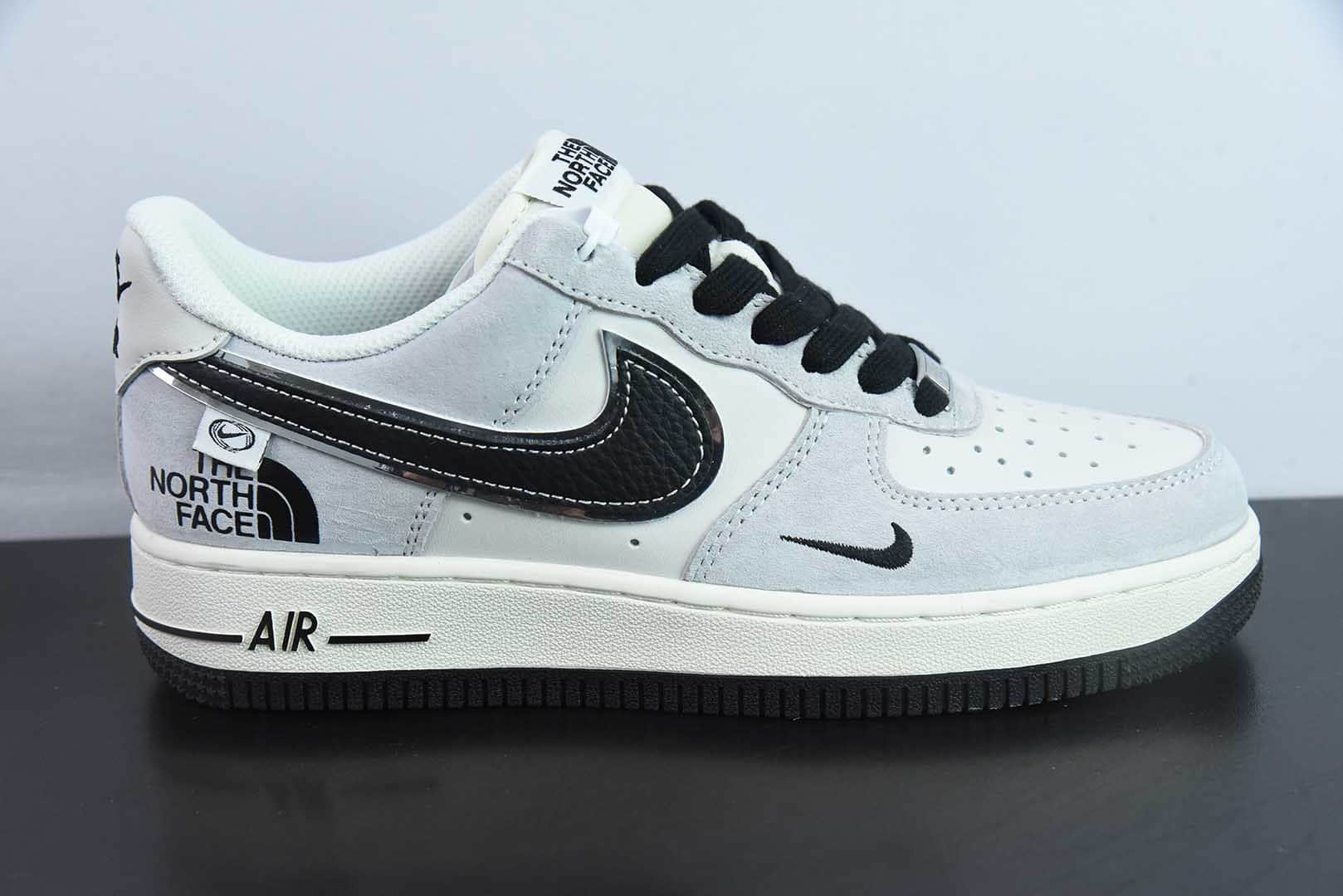 耐克Nike Air Force 1 AF1灰白黑银边北面印花定制版空军一号低帮休闲板鞋纯原版本 货号：XZ6188-916