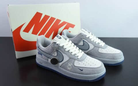 耐克Nike Air Force 1 AF1麂皮灰暴力熊斯图西印花定制版空军一号低帮休闲板鞋纯原版本 货号：DF0188-017