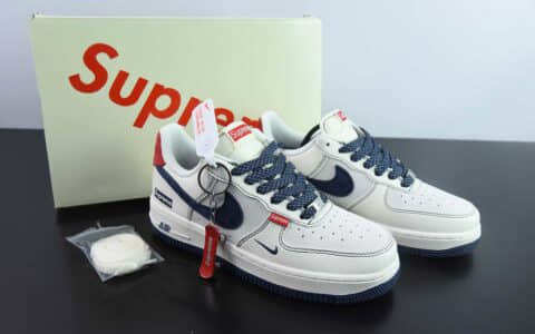 耐克Nike Air Force 1 '07 Low “Supreme联名红标翻毛蓝勾”空军一号低帮休闲板鞋纯原版本 货号：BB7518-021