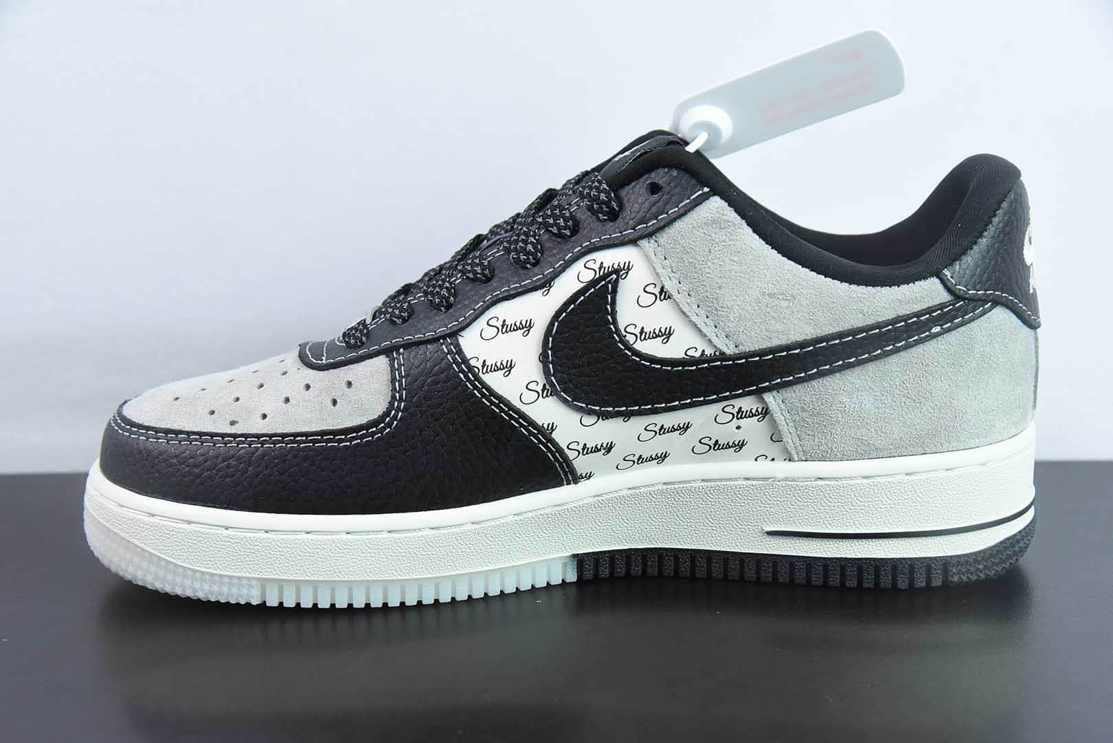 耐克Nike Air Force 1 AF1黑白灰斯图西印花刺绣定制版空军一号低帮休闲板鞋纯原版本 货号：CH6336-518