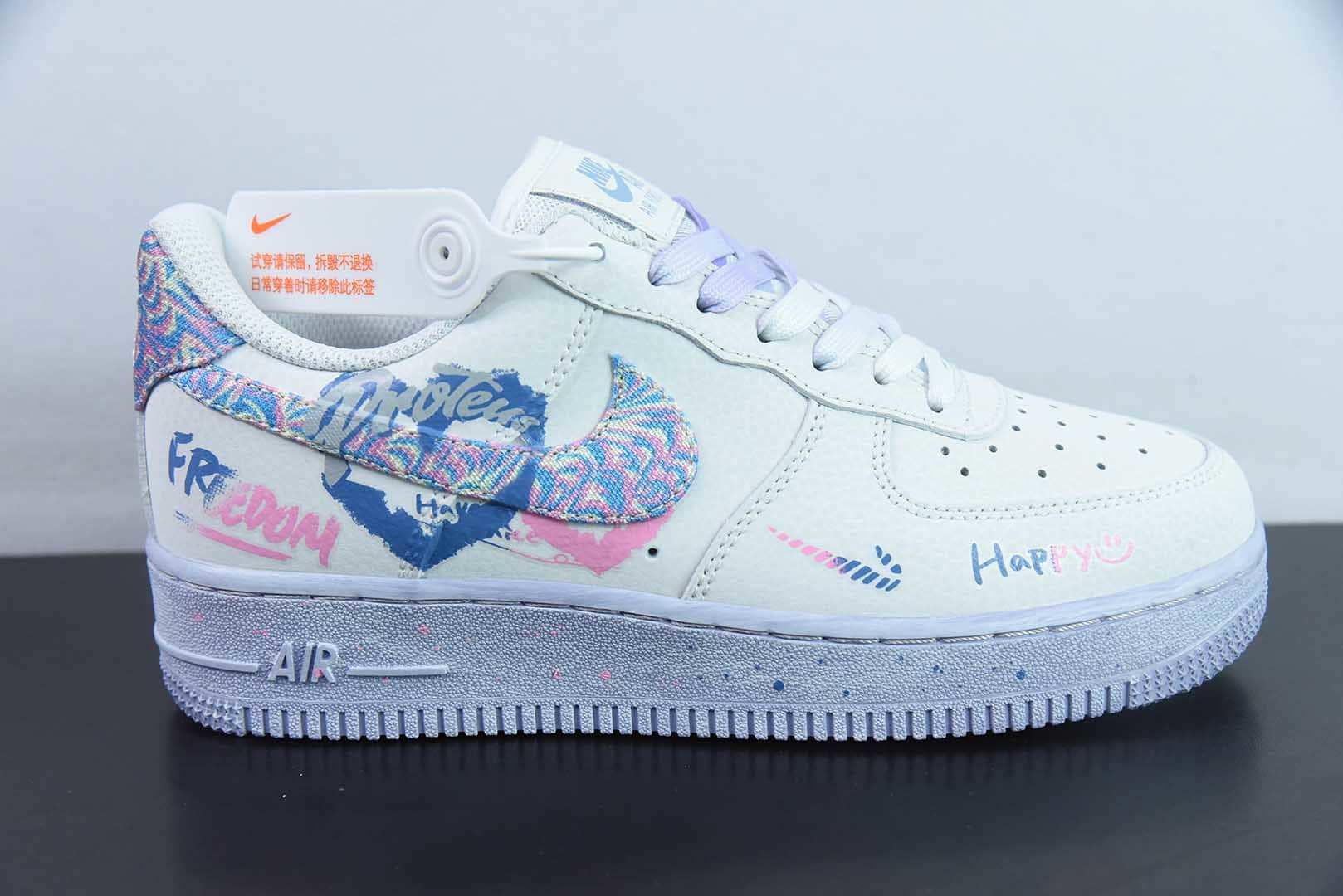 耐克Nike Air Force 1'07 Low Double Hearts 二次元手绘涂鸦粉蓝双心空军一号低帮休闲板鞋纯原版本 货号：CZ0377-002 