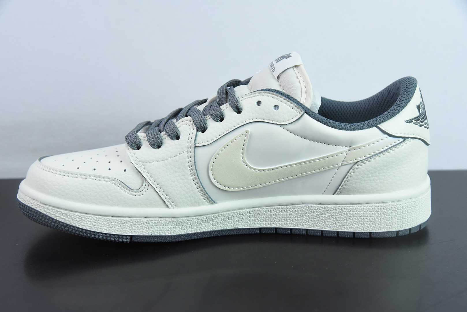 乔丹Travis Scott x Fragment Design x Jordan Air Jordan 1 Low OG SP AJ1 UN联名米白灰底低帮文化休闲板鞋纯原版本 货号：DM7866-018