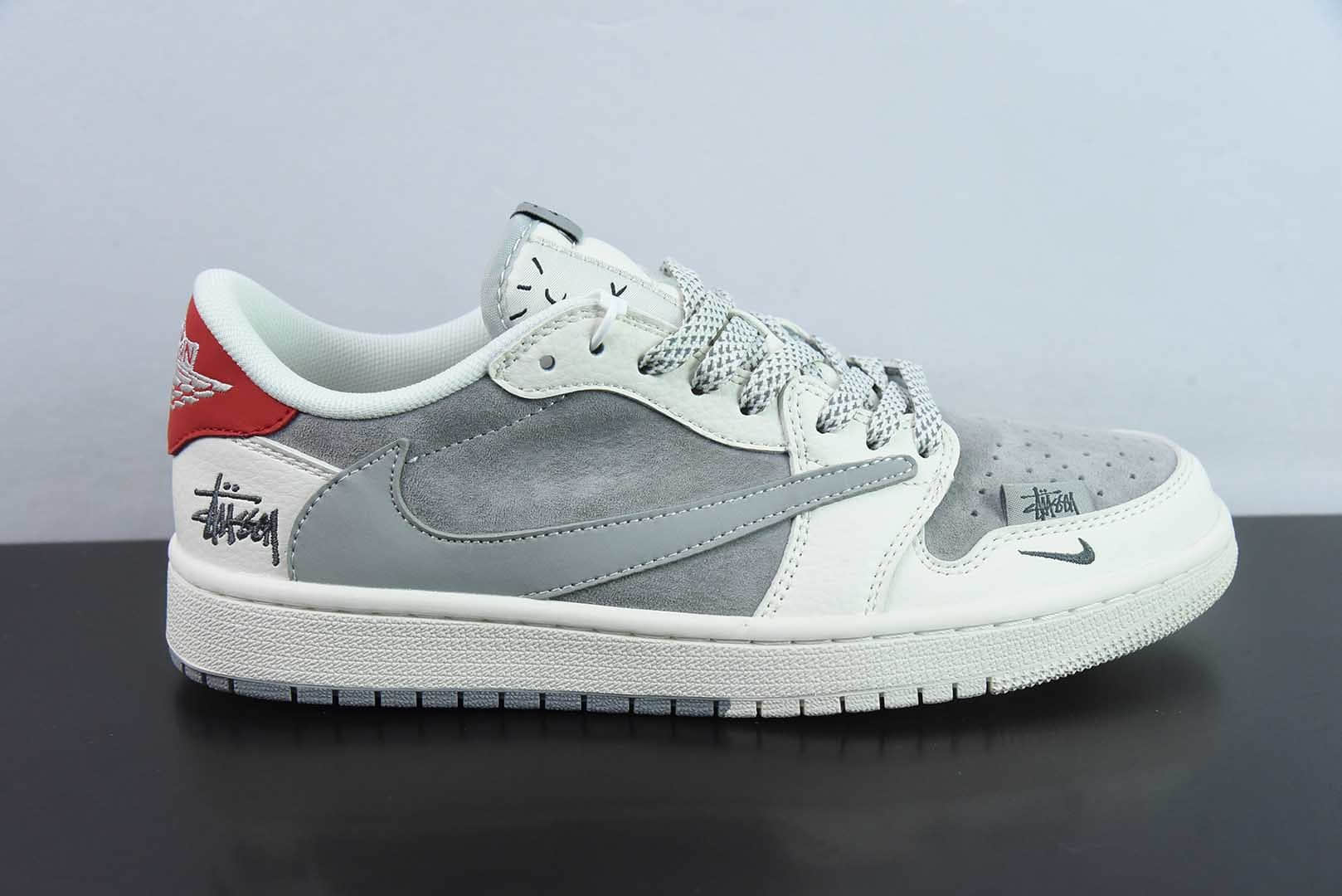 乔丹Travis Scott x Fragment Design x Air Jordan 1 Low OG SP AJ1斯图西三方联名双拼红尾低帮文化休闲板鞋纯原版本 货号：SJ2068-130