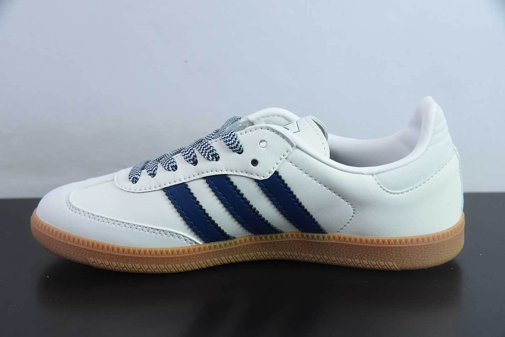 阿迪达斯Adidas Originals Samba桑巴舞系列白深蓝百搭低帮休闲运动板鞋纯原版本 货号：JI3907