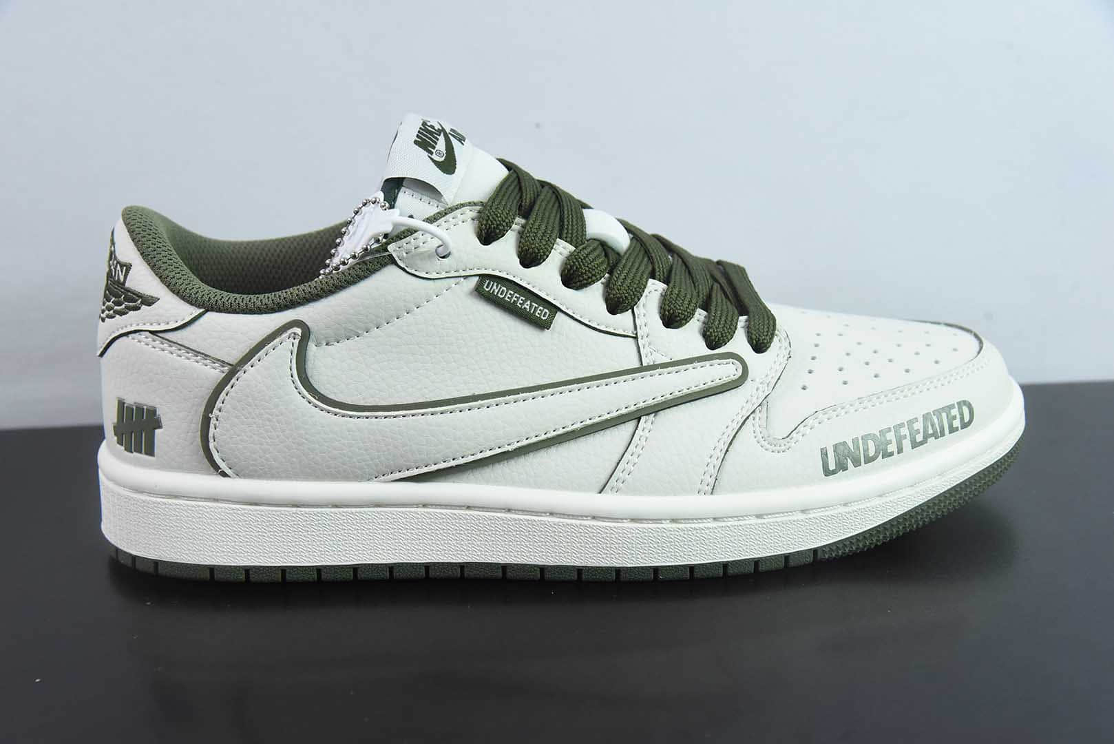 乔丹TS x Air Jordan AJ1 Low x UNDEFEATED UND联名白绿倒钩低帮文化复古篮球鞋纯原版本 货号：DF1845 - 535