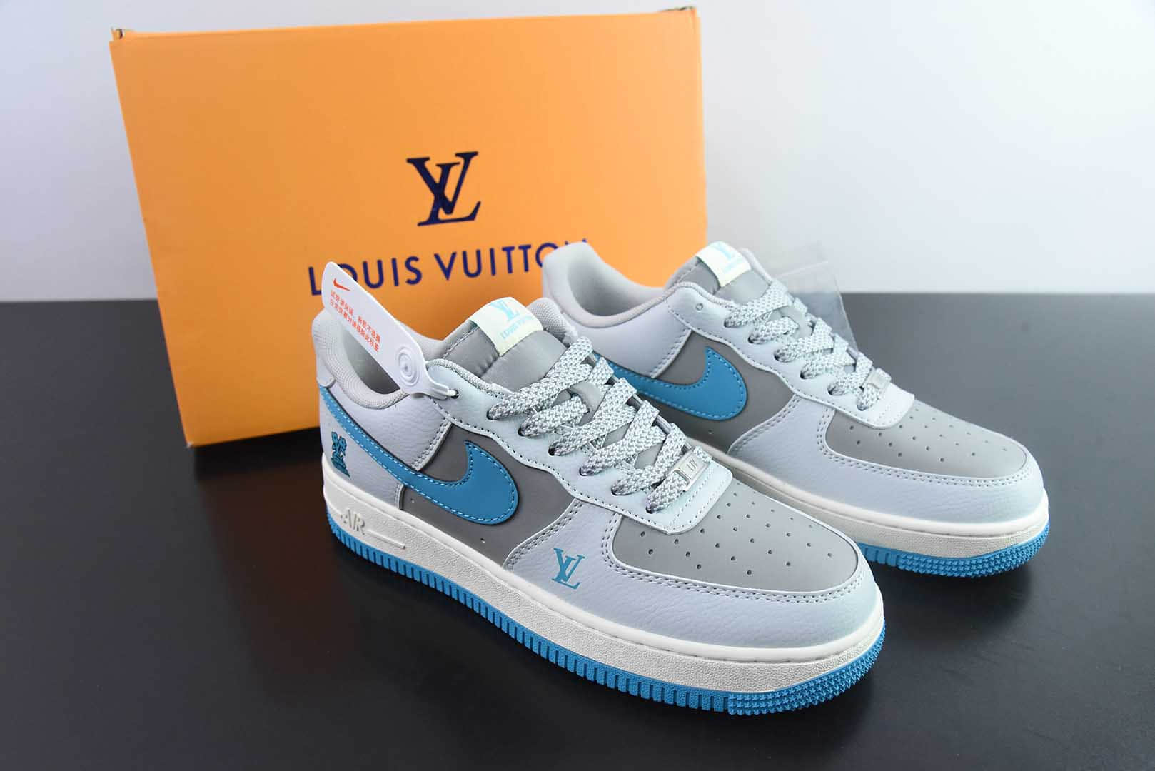 耐克Nike Air Force 1 '07 Low “LV联名灰蓝”空军一号低帮休闲板鞋纯原版本 货号：JJ2508-704
