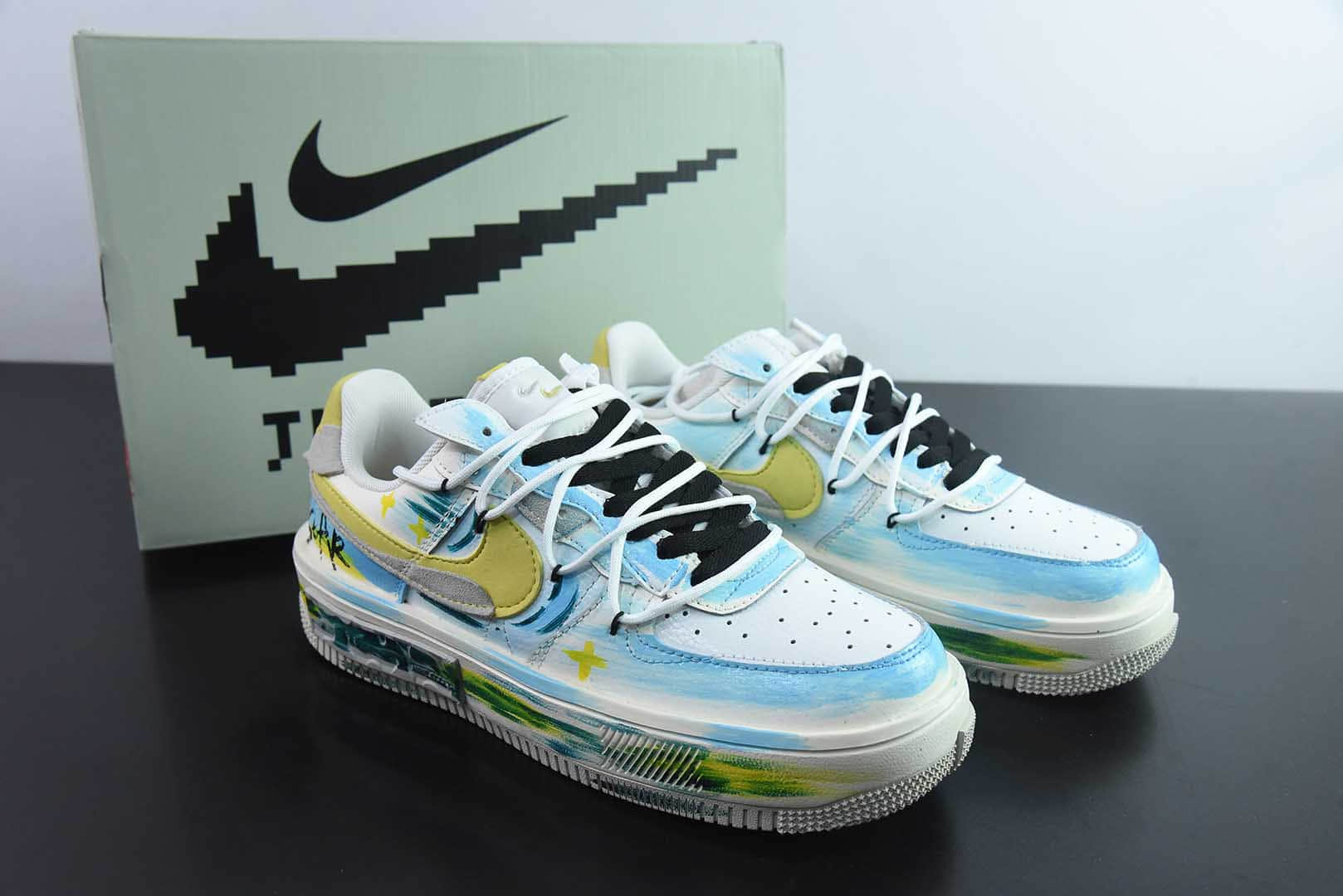 耐克Nike Air Force 1'07 Low Y B Stars 手绘涂鸦黄蓝星星绑绳空军一号低帮休闲板鞋纯原版本 货号：DV6984-011