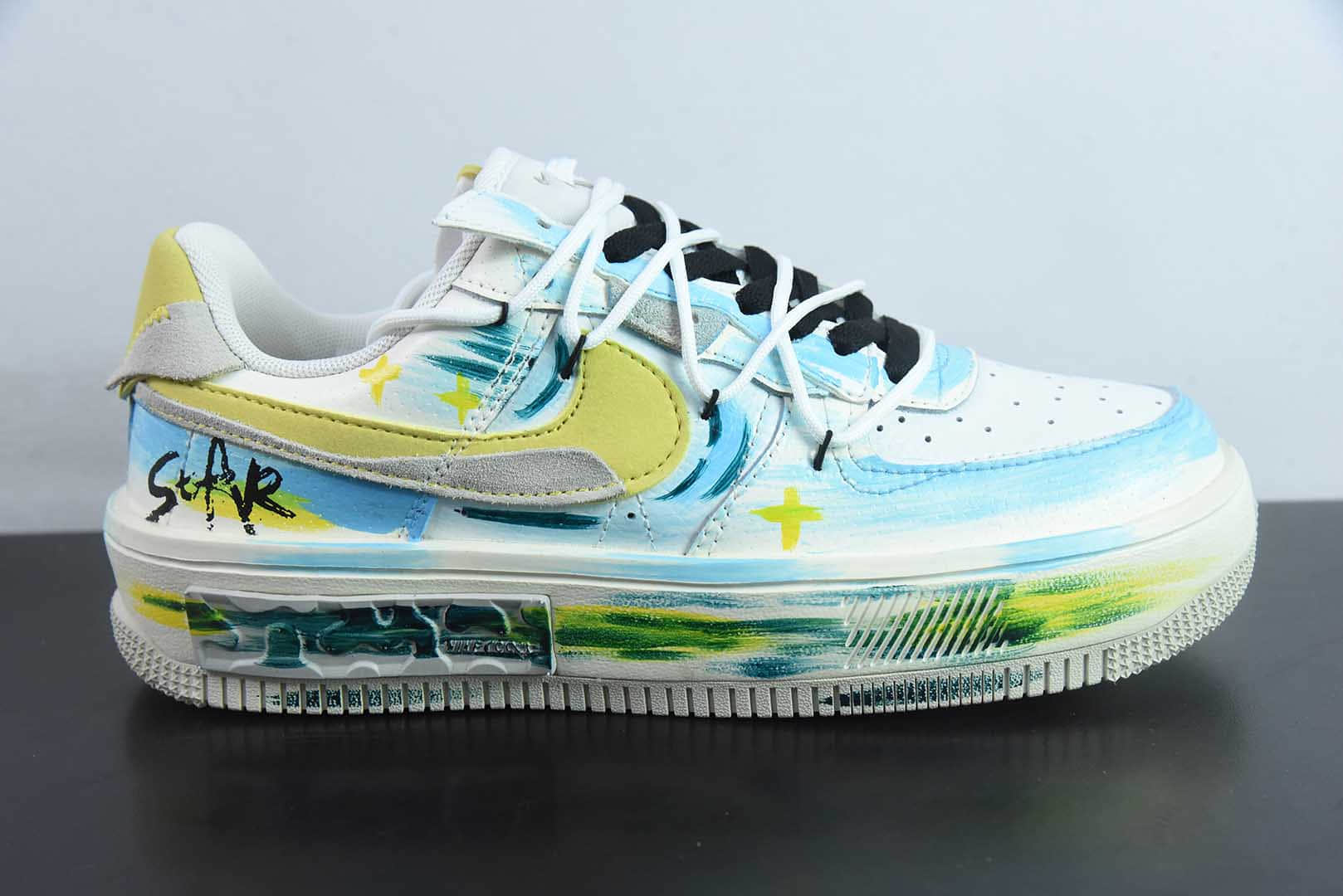 耐克Nike Air Force 1'07 Low Y B Stars 手绘涂鸦黄蓝星星绑绳空军一号低帮休闲板鞋纯原版本 货号：DV6984-011