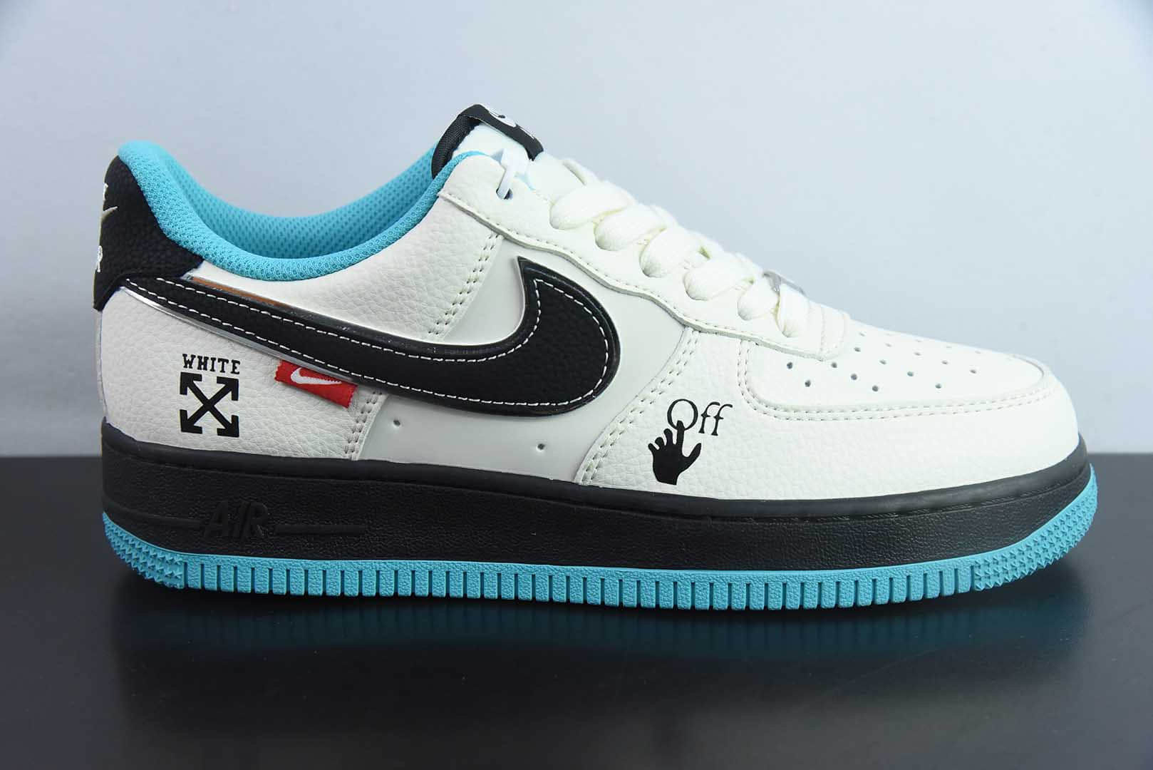 耐克Nike Air Force 1 '07 Low “OFF-WHITE联名黑蓝双拼米黑”空军一号低帮休闲板鞋纯原版本 货号：QW5836-003